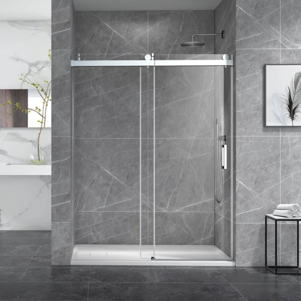 Shower Doors Single Sliding Frameless Shower Door With Buffer 76 X 60 Inch