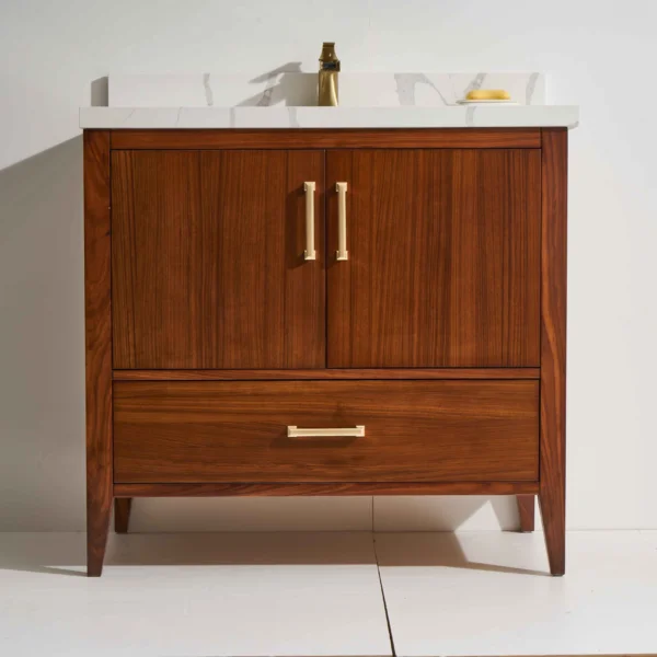 Aliza 30” Freestanding Vanity With Ebony Stain and Calacatte White Counter top with Single Sink