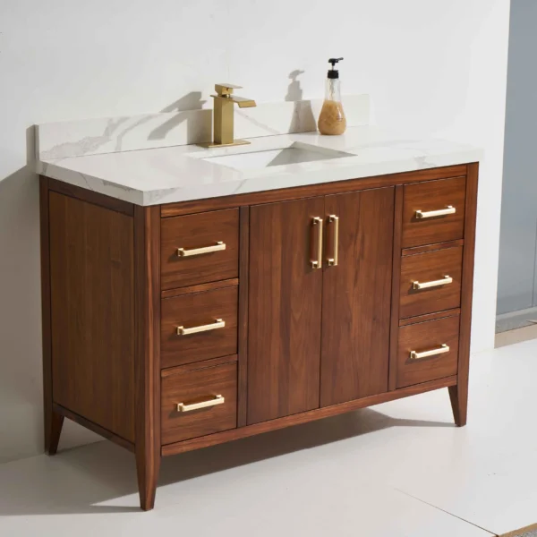 Aliza 48” Freestanding Vanity With Ebony Stain and Calacatte White Counter top with Single Sink