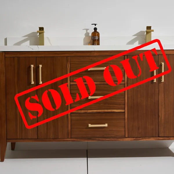Aliza 60D” Freestanding Vanity With Ebony Stain and Calacatte White Counter top with Double Sink