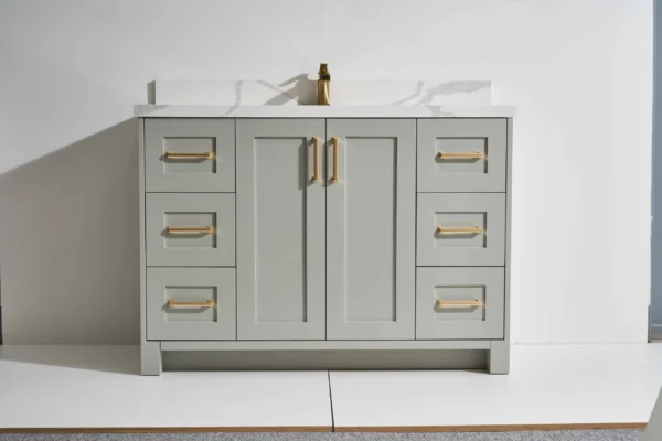 Belize 48" Freestanding Vanity with Middle Grey and Calacatte White Counter top with Single Sink