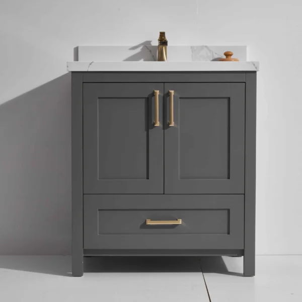 Bristol 30” Freestanding Vanity With Middle Grey and Calacatte White Counter top with Single Sink