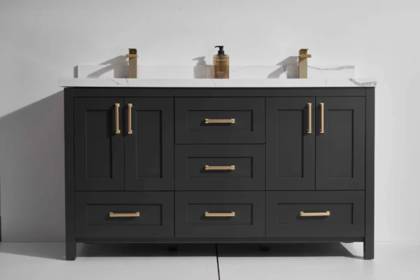 Bristol 72D” Freestanding Vanity With Black and Calacatte White Counter top with Double Sink