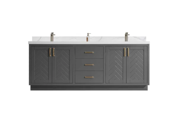 Galay 84" Freestanding Vanity with Seven Grey and Calacatte White Counter top with Double Sink