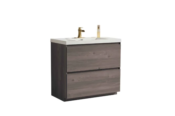 May 35" Freestanding Vanity with Melamine Oak and White Counter top with Single Sink