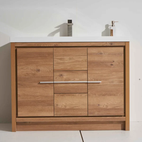 Madison 41" Freestanding Vanity with Melamine Oak and White Counter top with Single Sink