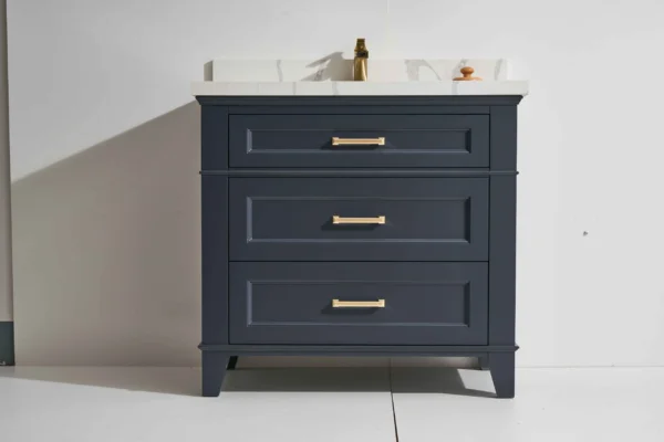 Modena 36” Freestanding Vanity with Graphite and Calacatte White Counter top with Single Sink