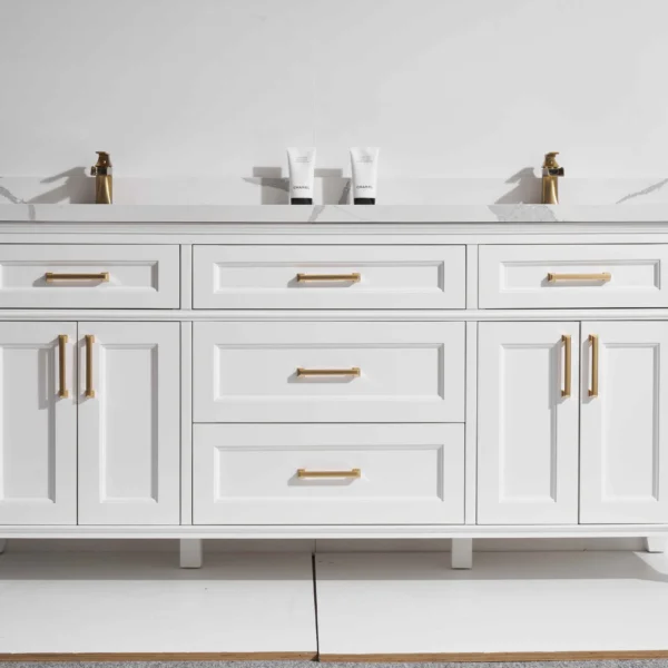 Modena 72D" Freestanding Vanity with White and Calacatte White Counter top with Double Sink