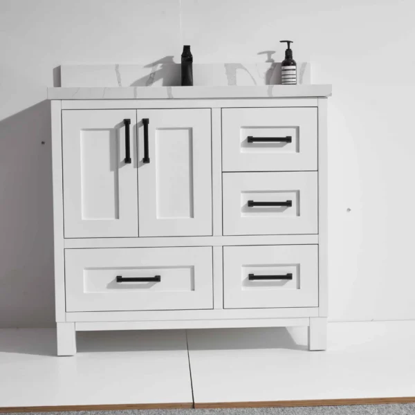 Palermo 36” Freestanding Vanity with White and Calacatte White Counter top with Single Sink