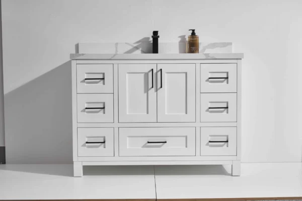 Palermo 48” Freestanding Vanity with White and Calacatte White Counter top with Single Sink
