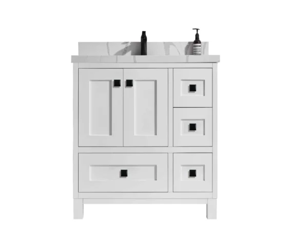 Palermo 30” Freestanding Vanity with White and Calacatte White Counter top with Single Sink