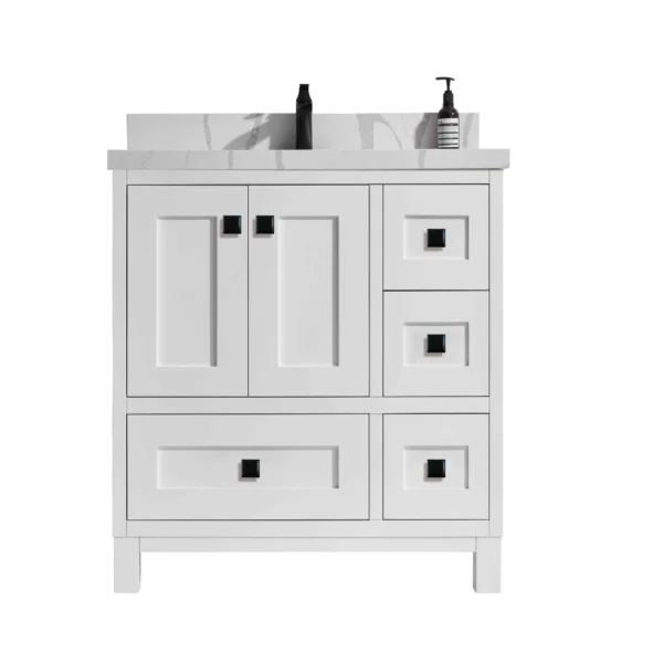 Palermo 30” Freestanding Vanity with White and Calacatte White Counter top with Single Sink