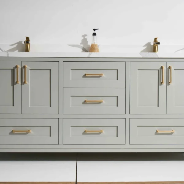 Palermo 60D” Freestanding Vanity with Light Grey and Calacatte White Counter top with Double Sink