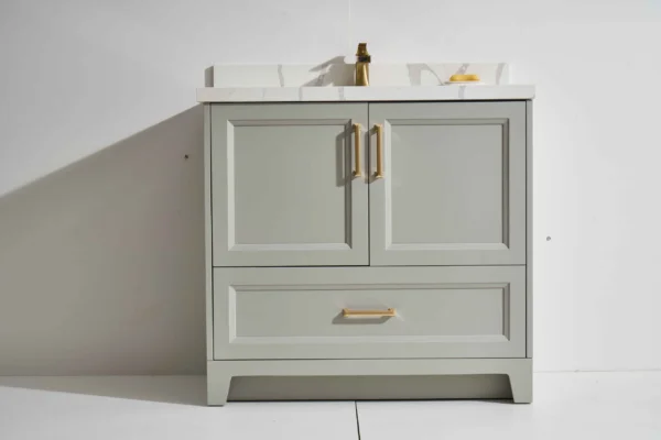 Rio 36” Freestanding Vanity with Light Grey and Calacatte White Counter top with Single Sink