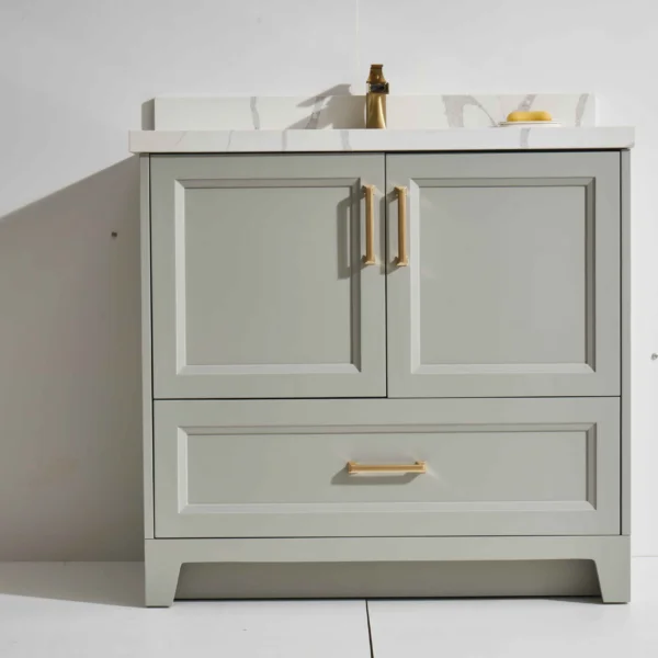 Rio 36” Freestanding Vanity with Light Grey and Calacatte White Counter top with Single Sink
