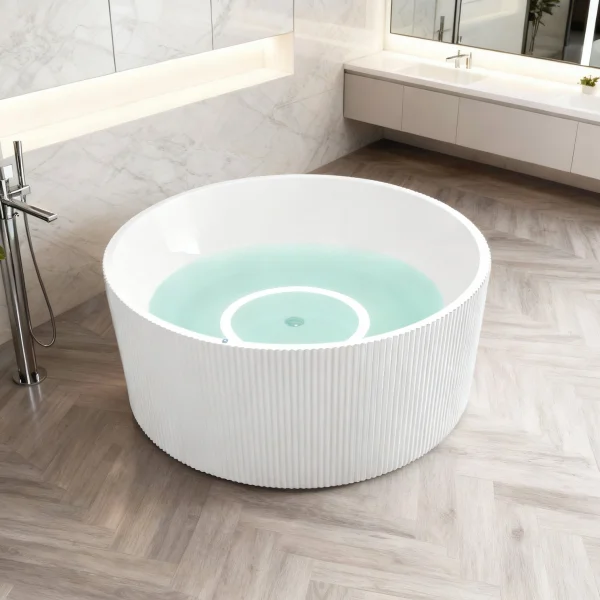White Acrylic Bathtub With Circular LED Strip – ASE-C-4270-130